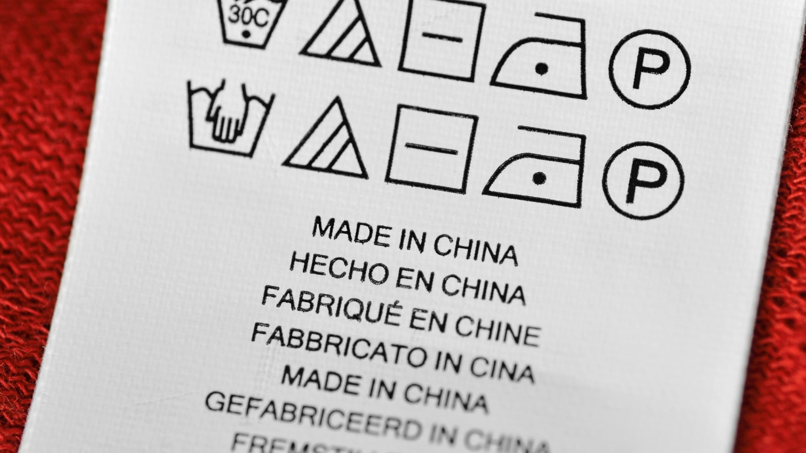 Made in China label with washing instructions