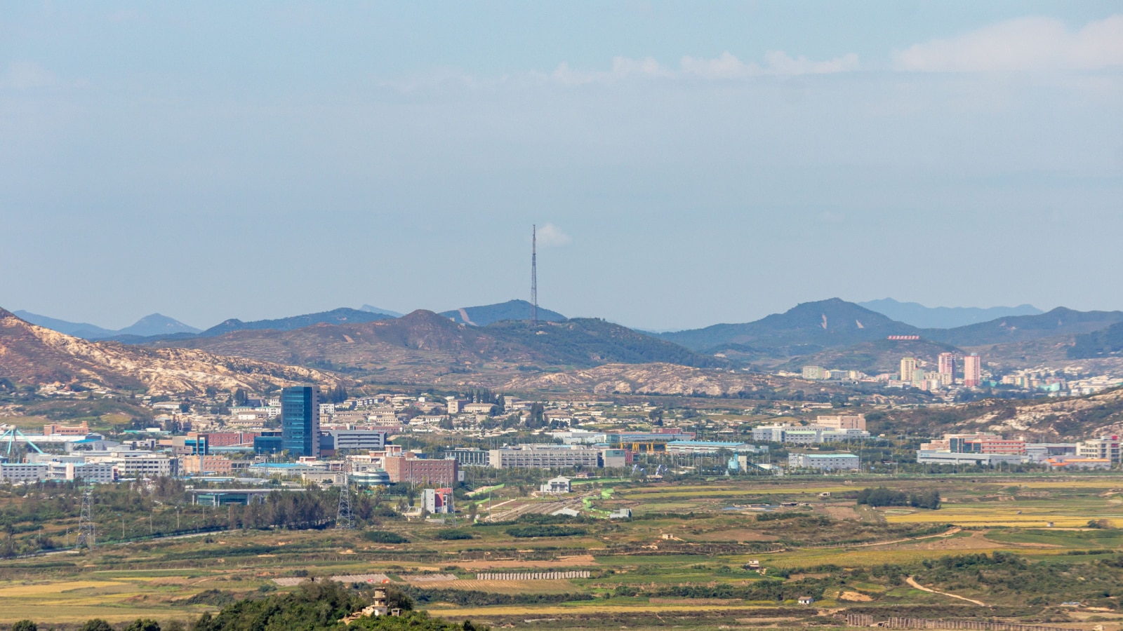 Kaesong, North Korea September 25, 2018: A view of the Kaesong Industrial Complex, North Korea from the Dora Observatory, South Korea
