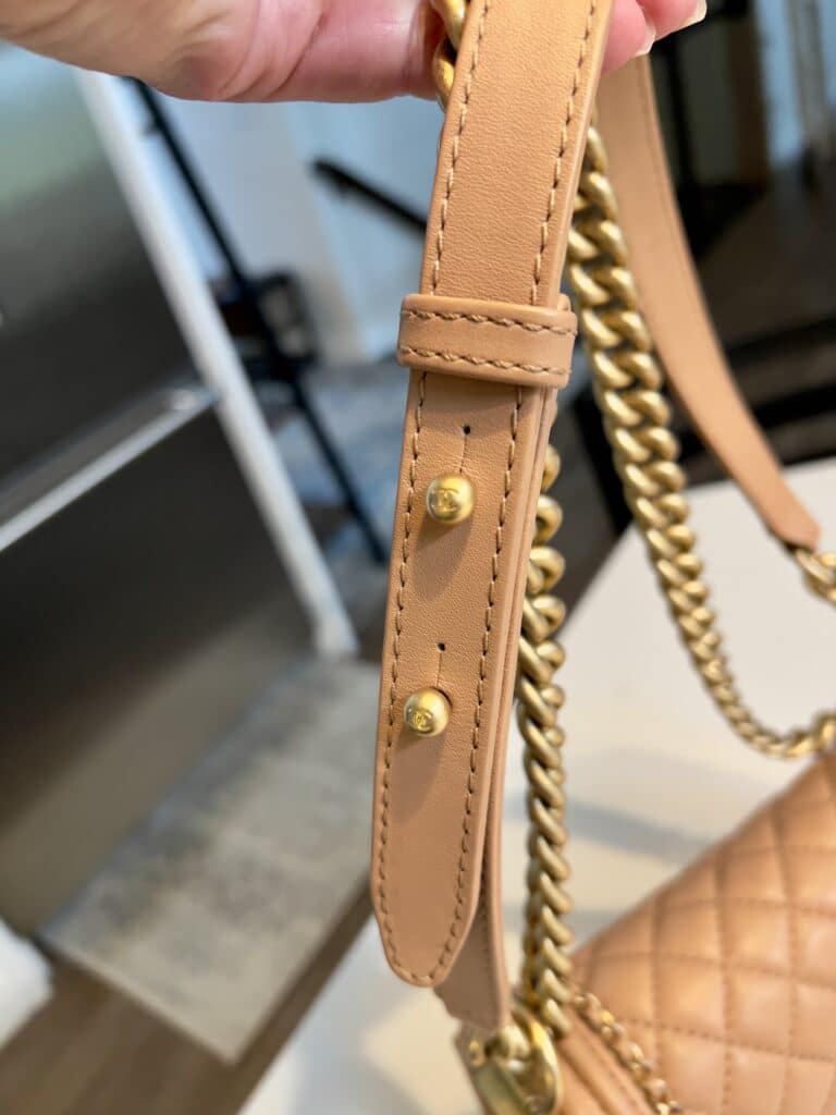 Close up of the chanel bag strap