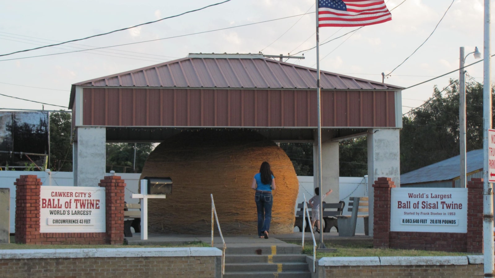 Cawker City, KS / USA - September 28, 2015: The world's largest ball of sisal twine sits proudly under a protective canopy in Cawker City, KS.