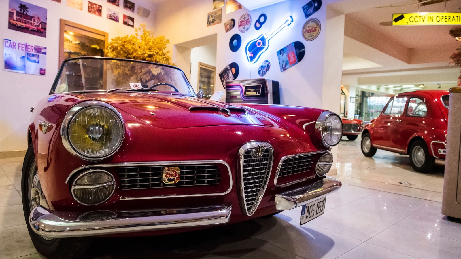 Bugibba, Saint Paul's Bay, Malta - April 13, 2017. An Alfa Romeo 2000 Touring Spider inside the Malta Classic Car Collection Museum, at the town of Saint Paul's Bay in the Northern Region of Malta.