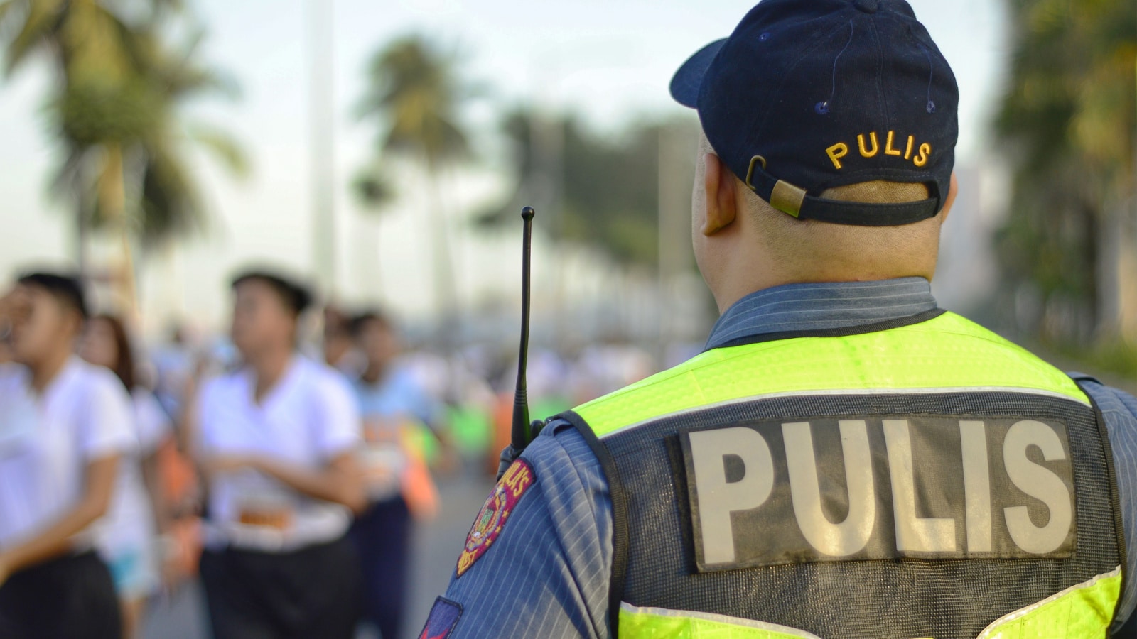 Manila Bay, Philippines April 27,2019 Philippine Police,Maintaining Peace and Safety during a Fun Run Event