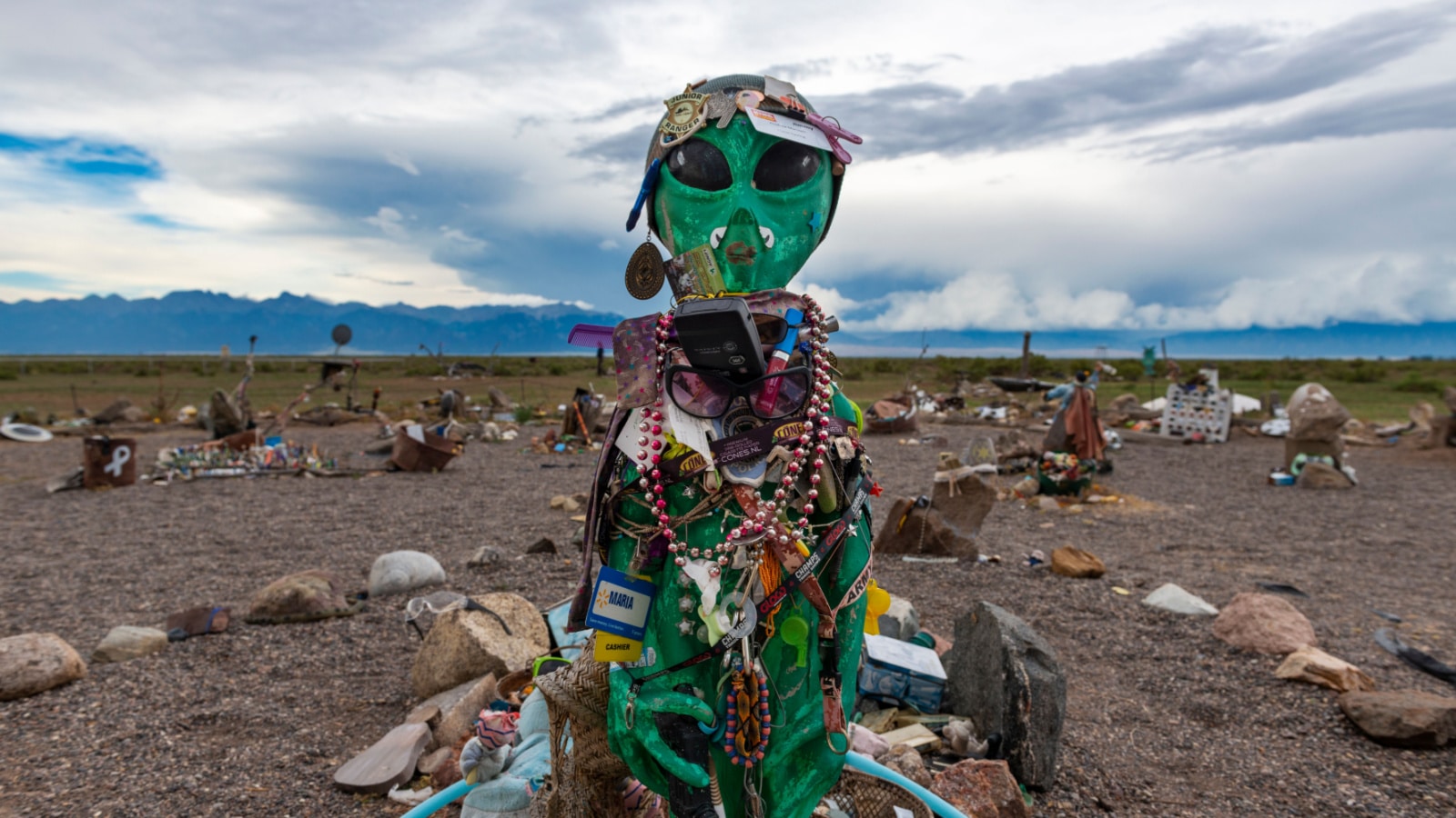 Hooper, Colorado - July 14, 2014: An alien statue at the UFO watchtower near town of Hooper, in the state of Colorado, USA.