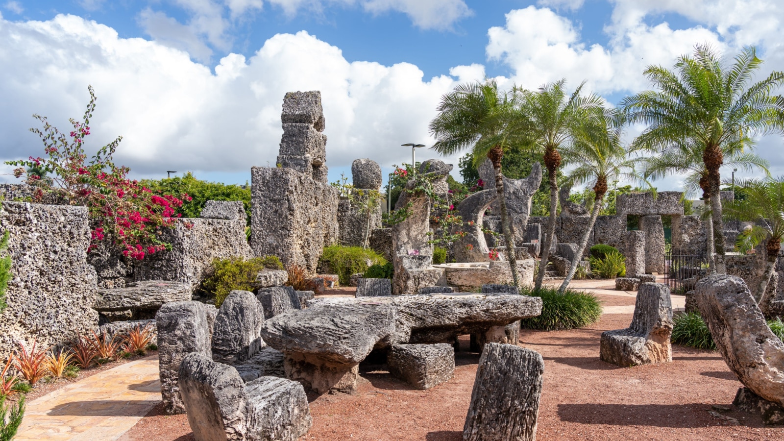 Homestead, FL, USA - January 1, 2022: Coral Castle Museum is shown in Homestead near Miami, FL, USA, an oolite limestone structure created by the Latvian-American eccentric Edward Leedskalnin.