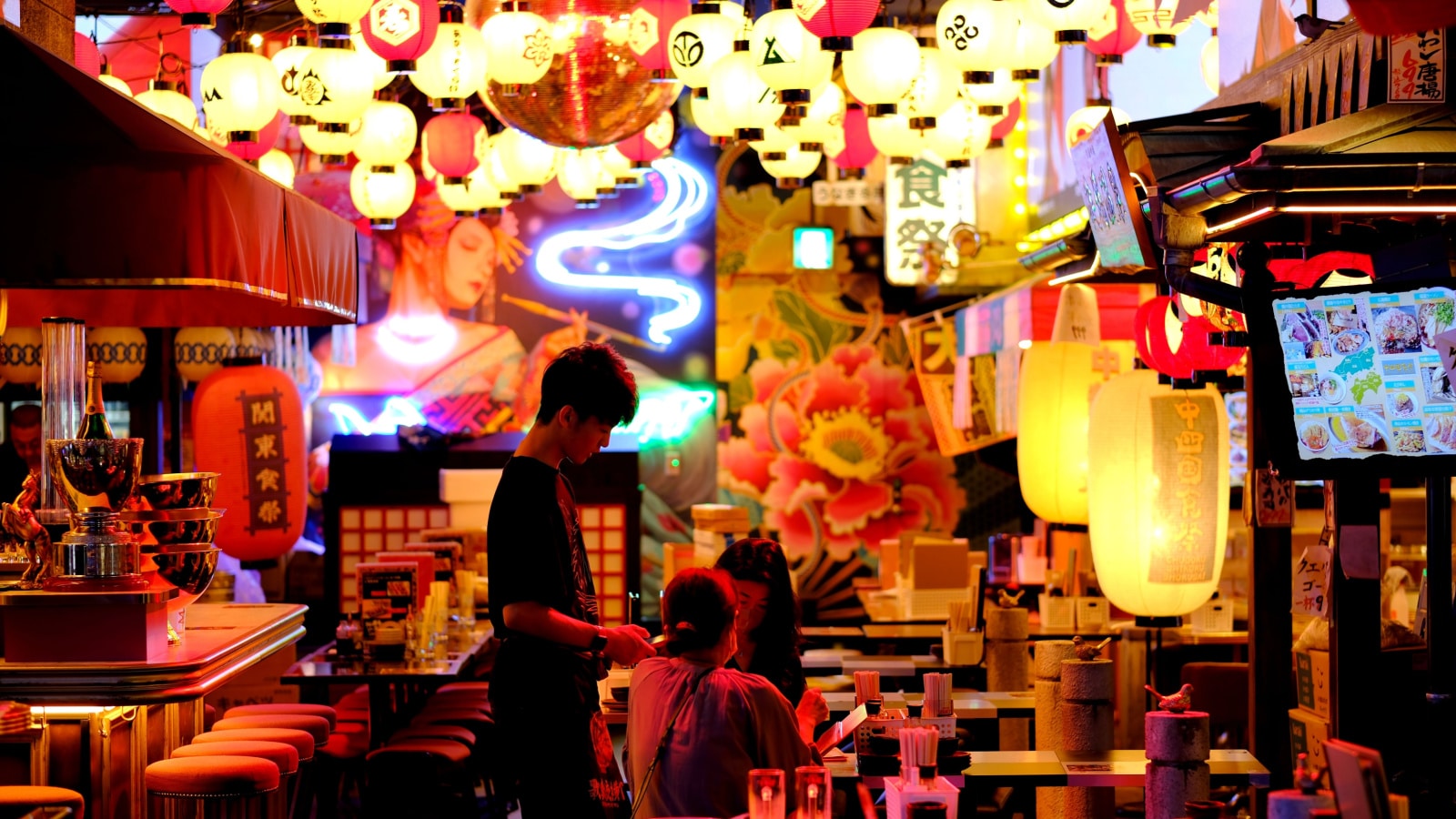 Shinjuku, Tokyo, Japan - June 16 2023: Interior of the Tokyu Kabukicho Tower food court known as "Kabuki-Yokocho".