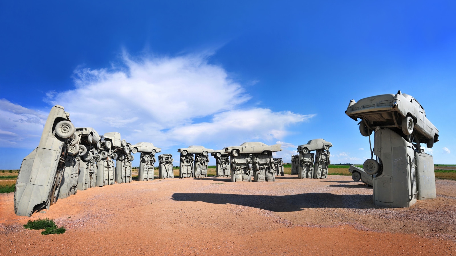 ALLIANCE, NE - AUGUST 2014: Carhenge, famous car sculpture recreating the Stonehenge in England created and installed by Jim Reinders dedicated to his father in Alliance, Nebraska, USA. August 16,2014