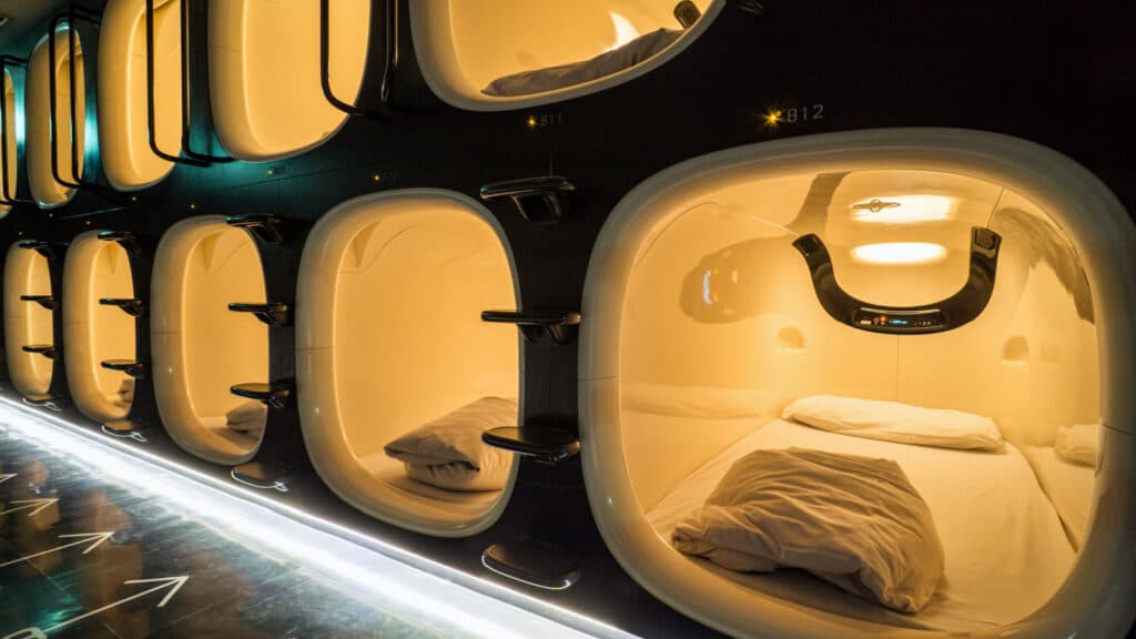 Capsule Hotel Beds in Kyoto, Japan