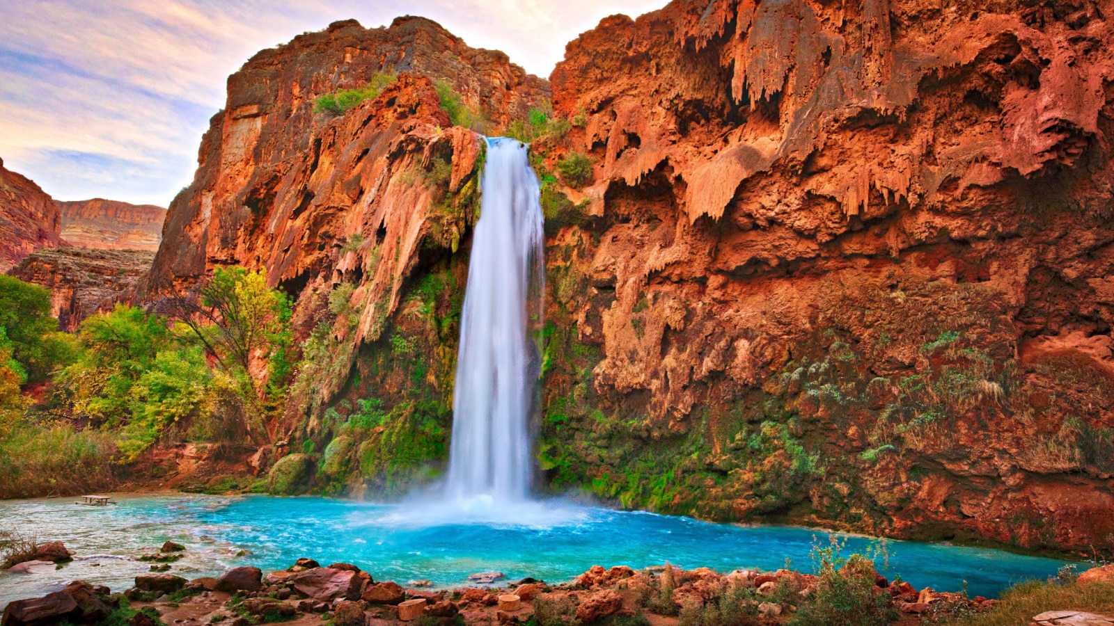 Havasu Falls at sunrise.