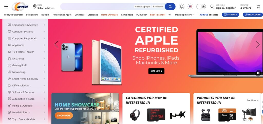 newegg electronics home page