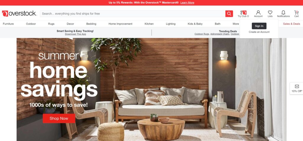 overstock homepage