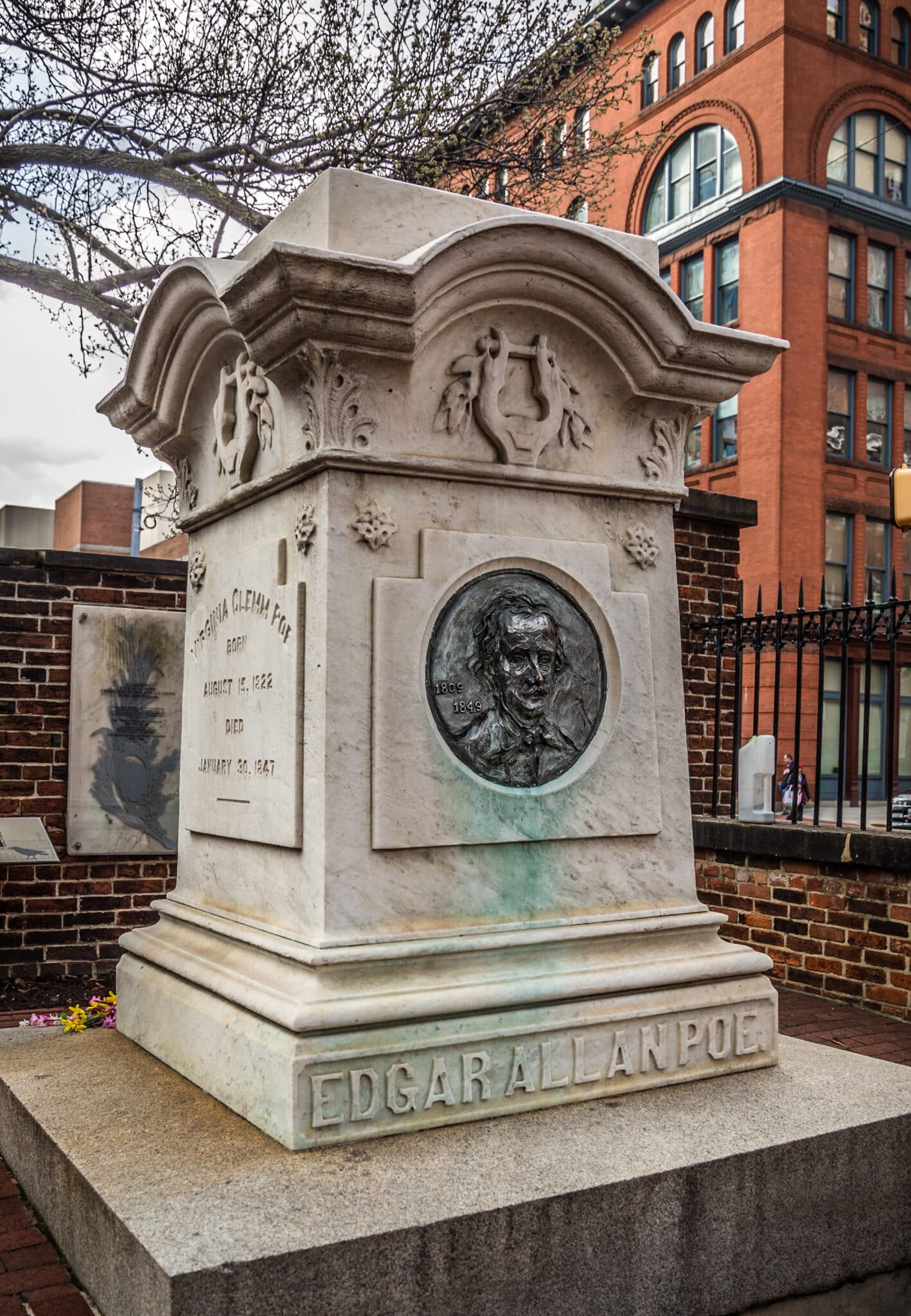 MARYLAND, USA - MARCH 16, 2016: Edgar Allan Poe's grave site and memorial on in Baltimore on March 16 2016.