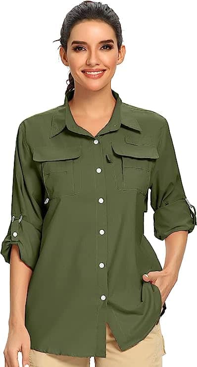 Women's UPF 50+ UV Sun Protection Safari Shirt, Long Sleeve Outdoor Cool Quick Dry Fishing Hiking Gardening Shirts