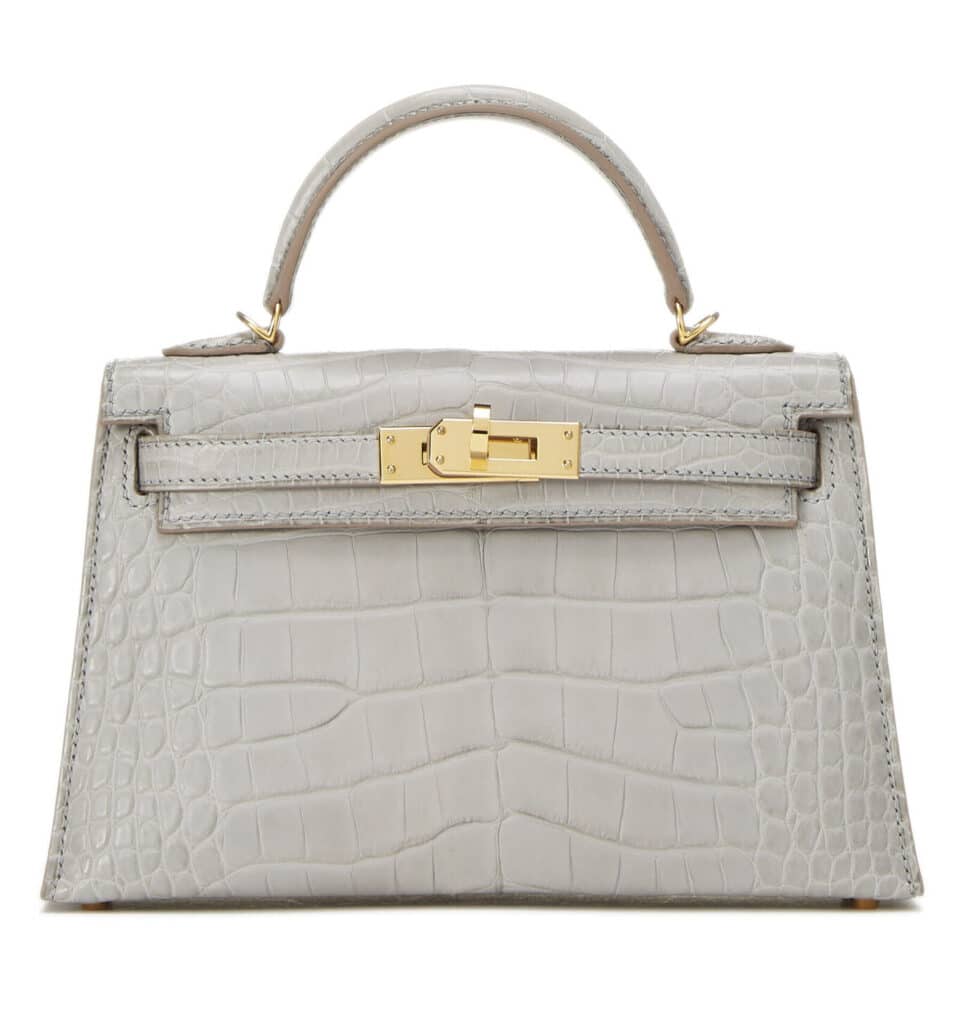 HERMÈS GRIS PERLE MATTE ALLIGATOR KELLY SELLIER 20 MINI NM