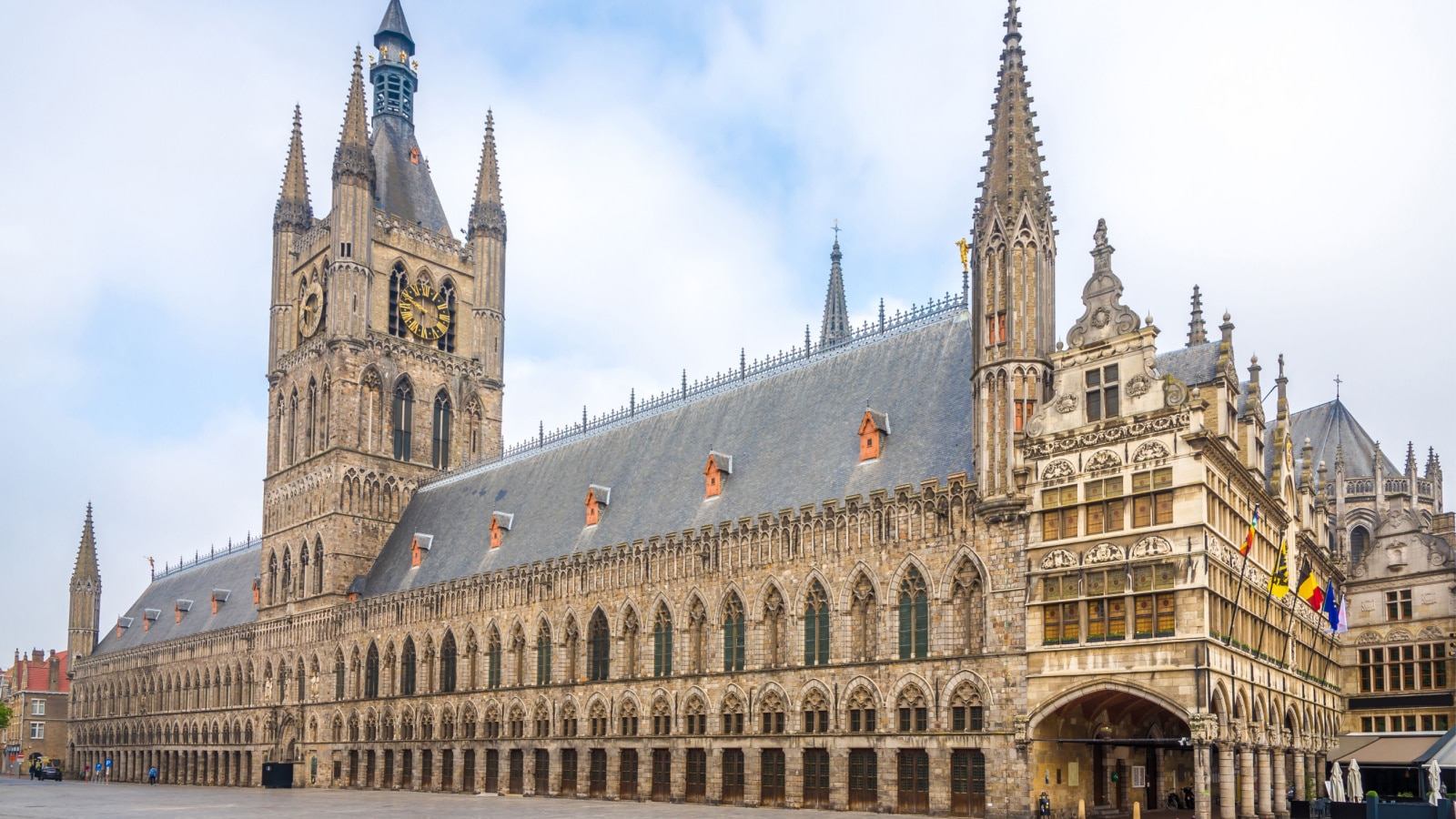 View at the Cloth hall and City hall at the Grote markt of Ypres - Belgium