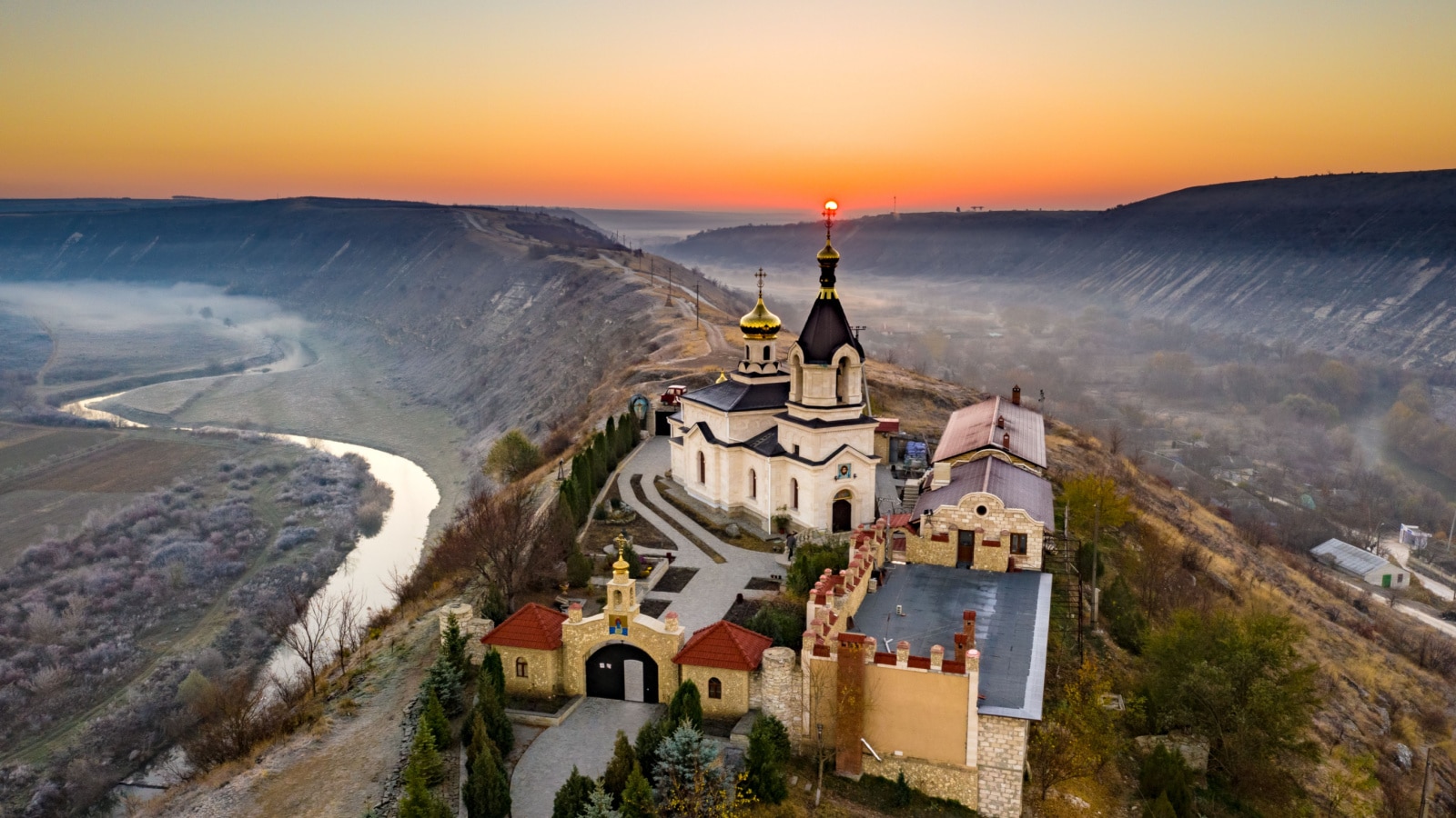 Old Orhei Monastery at sunrise in Moldova Republic