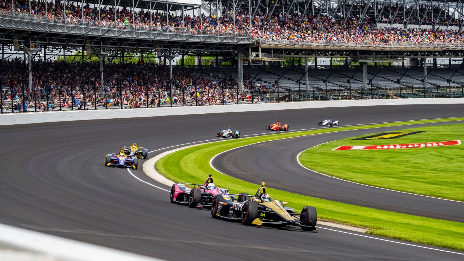 May 24, 2019 Indianapolis, IN: MARCUS ERICSSON (R) (7) of Sweden heads through the turns to practice for the Indianapolis 500 at Indianapolis Motor Speedway in Indianapolis, Indiana.