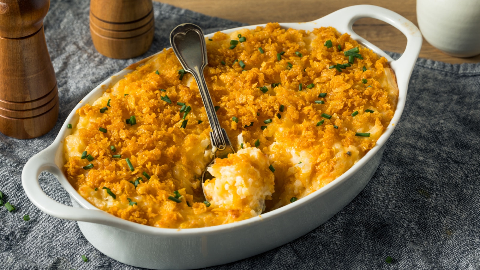 Homemade Funeral Potatoes Casserole with Cheese and Chives