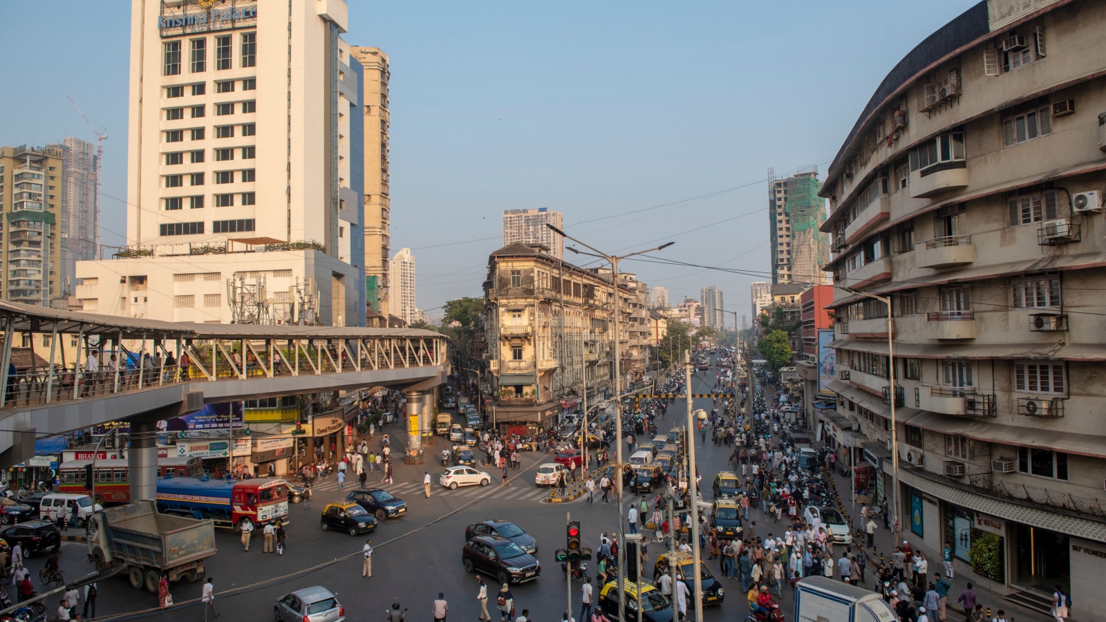 Mumbai / India 19 December 2019 An aerial city view of Nana Chowk at Grant road in Mumbai Maharashtra India