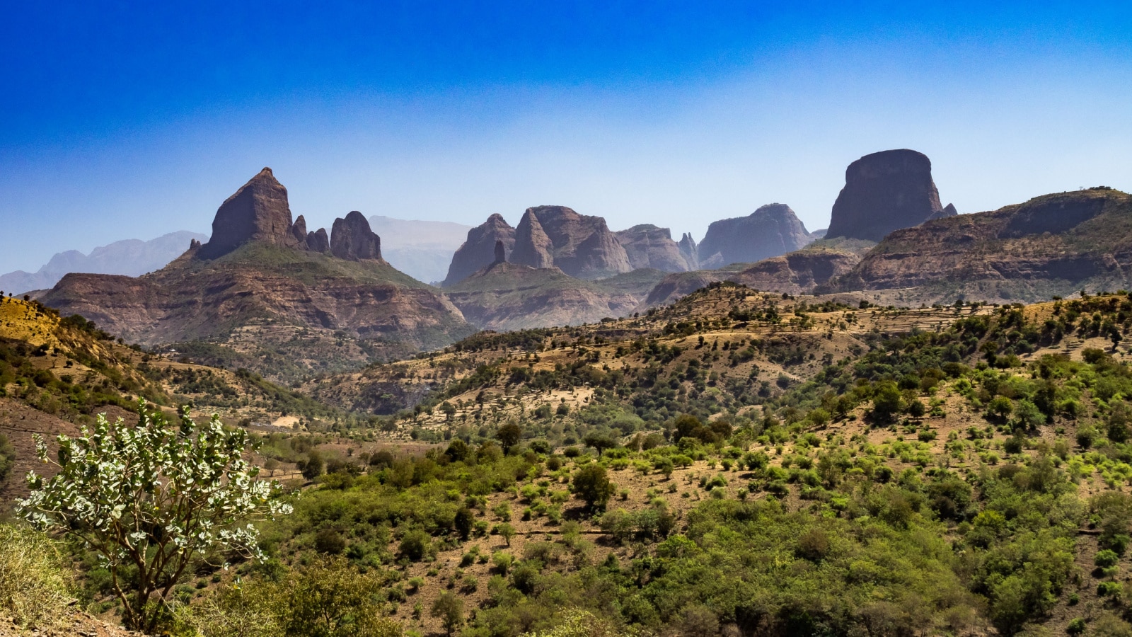 Landscape view of the Simien Mountains National Park in Northern Ethiopia