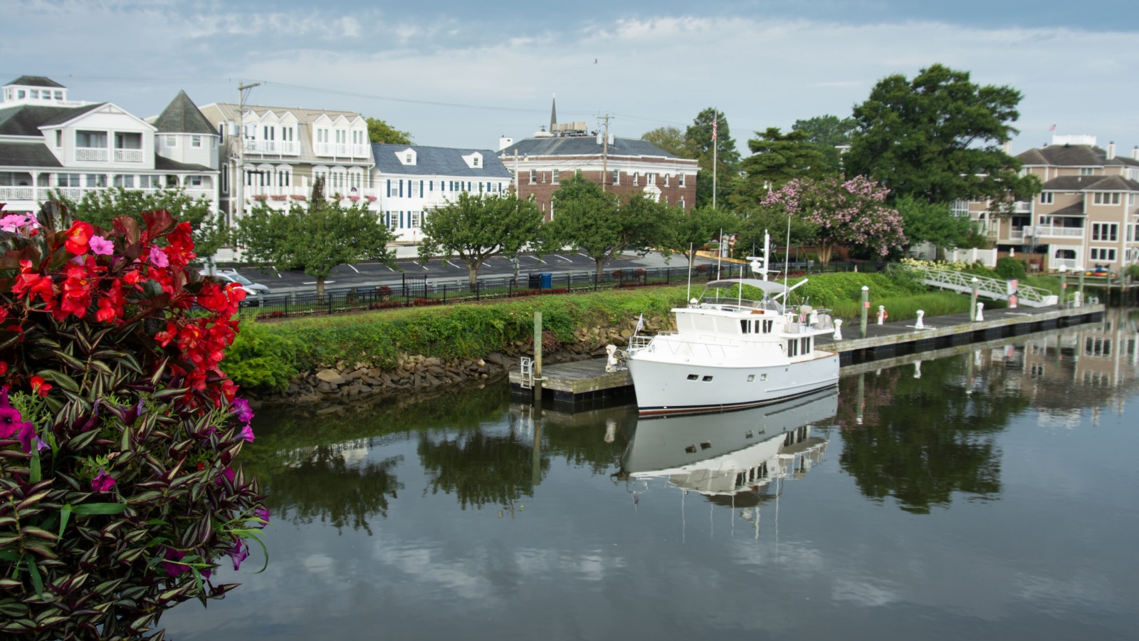 View of downtown Lewes Deleware from bridge with canal