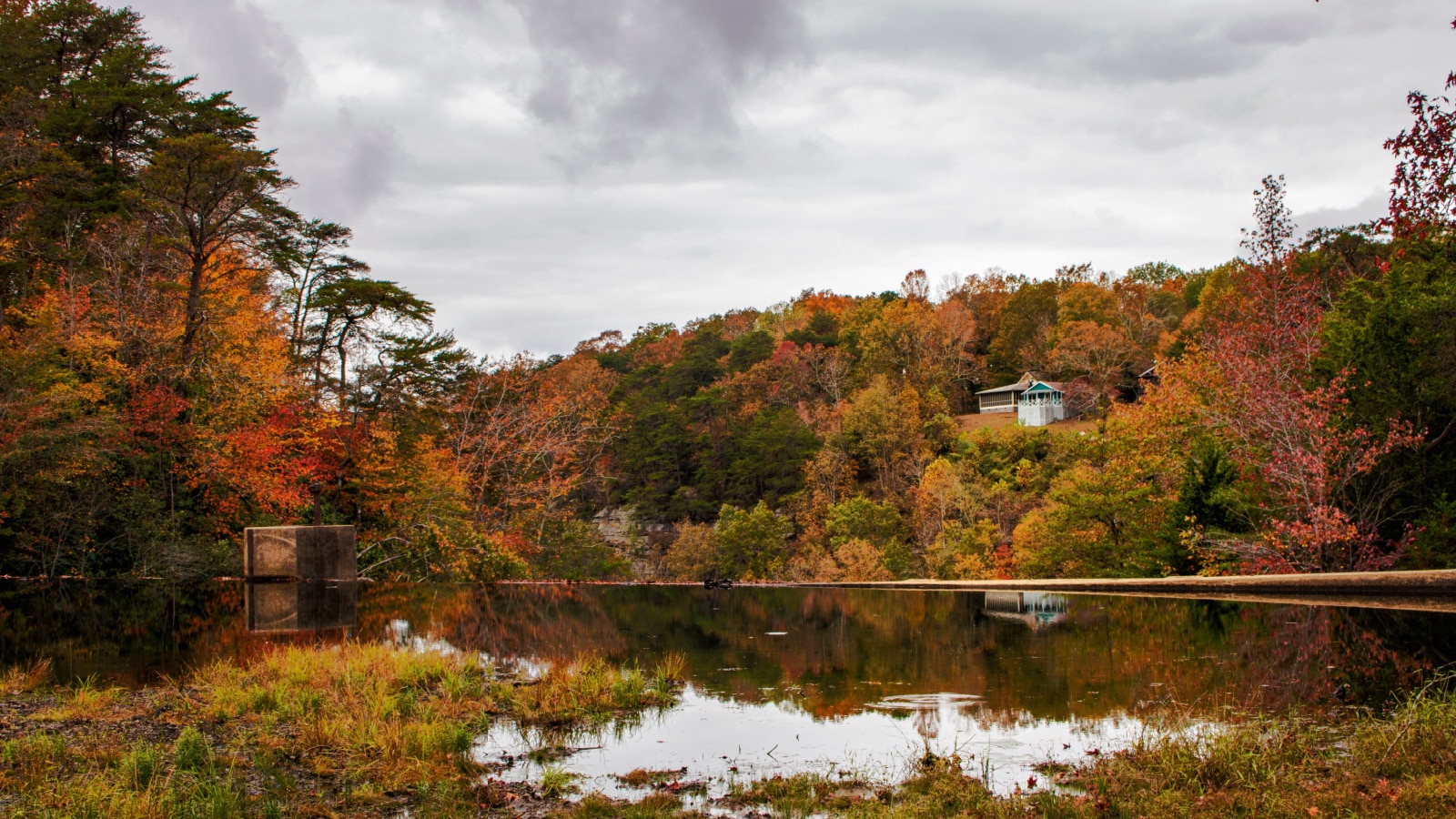 Mentone, AL, USA-Oct. 29, 2020: Autumn at Little River above DeSoto Falls