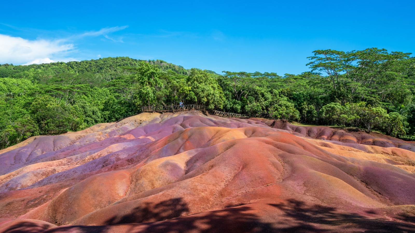 Famous tourist attraction in Africa, The Seven Coloured Earts, geological formation in the Chamarel plain of Riviera Noire District