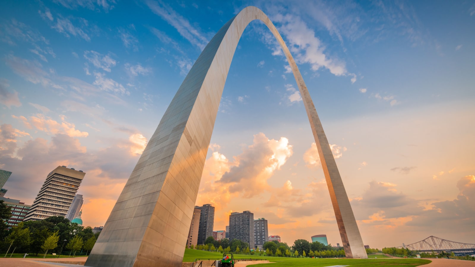 Downtown St. Louis, Missouri, USA viewed from below the arch.