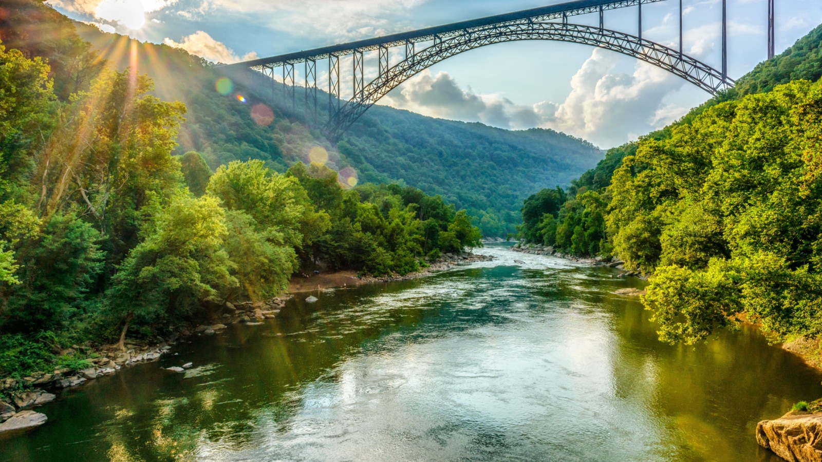 New River Gorge Bridge stretches from ridge to ridge 876' above the New River in Fayette County, West Virginia, USA