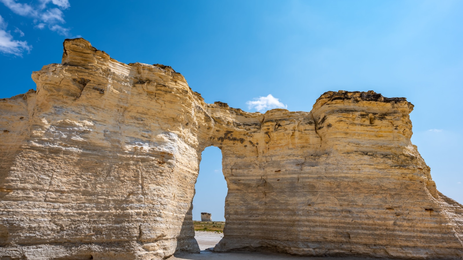 Monument Rocks in Grove County, Kansas. The chalk rock formation is a listed National Natural Landmark.