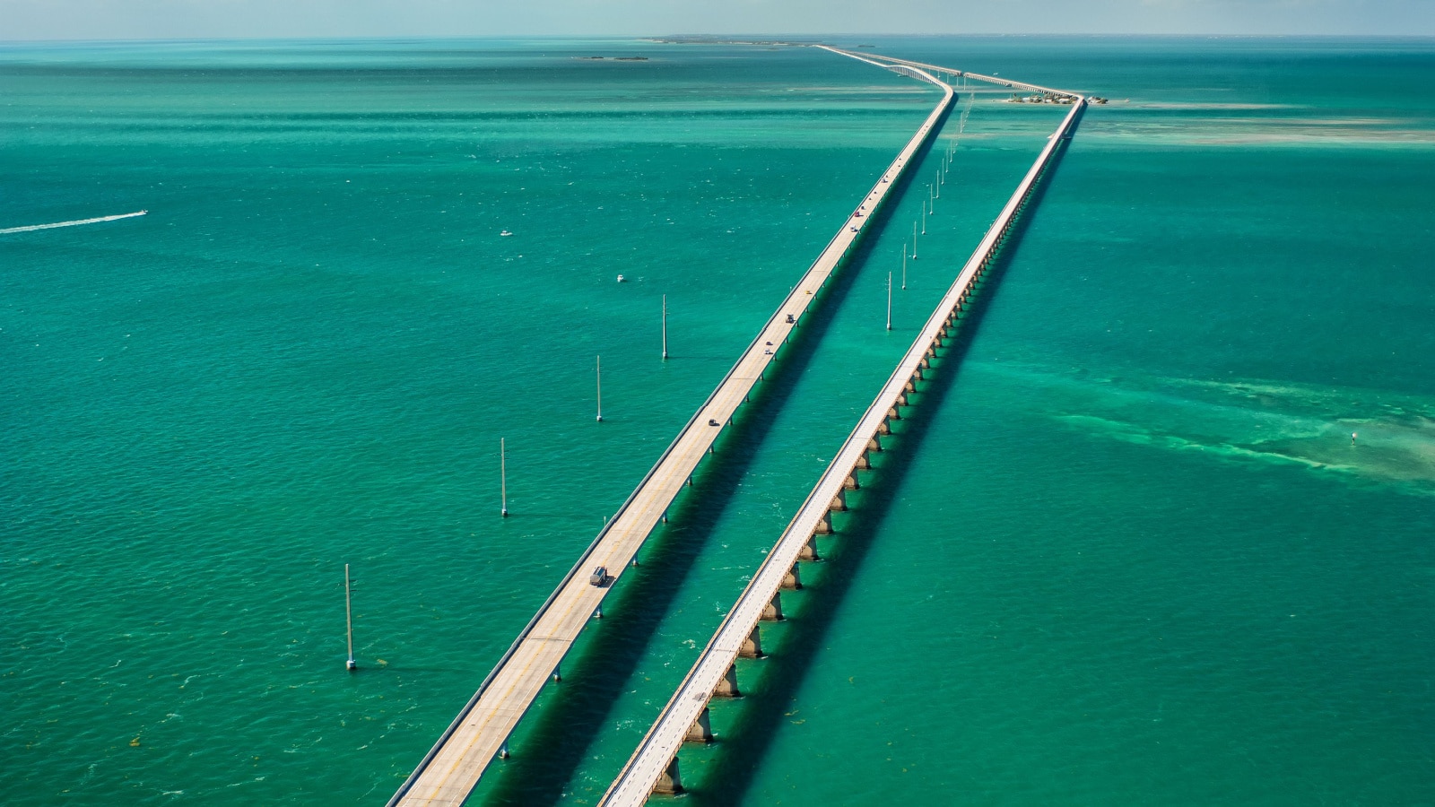 aerial view looking west along the seven mile bridge of US1 to the florida keys