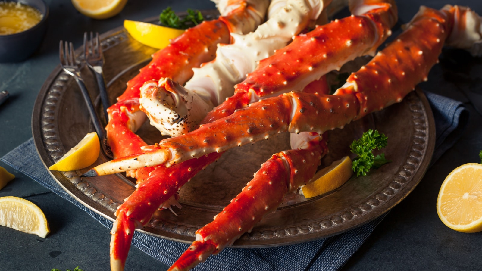 Cooked Organic Alaskan King Crab Legs with Butter