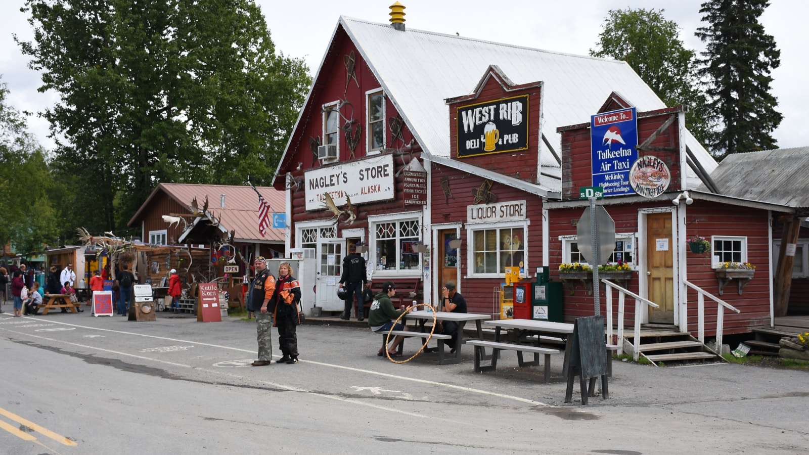 Talkeetna, Alaska - June, 21, 2016: Facade of stores and pubs in the small old town of Talkeetna