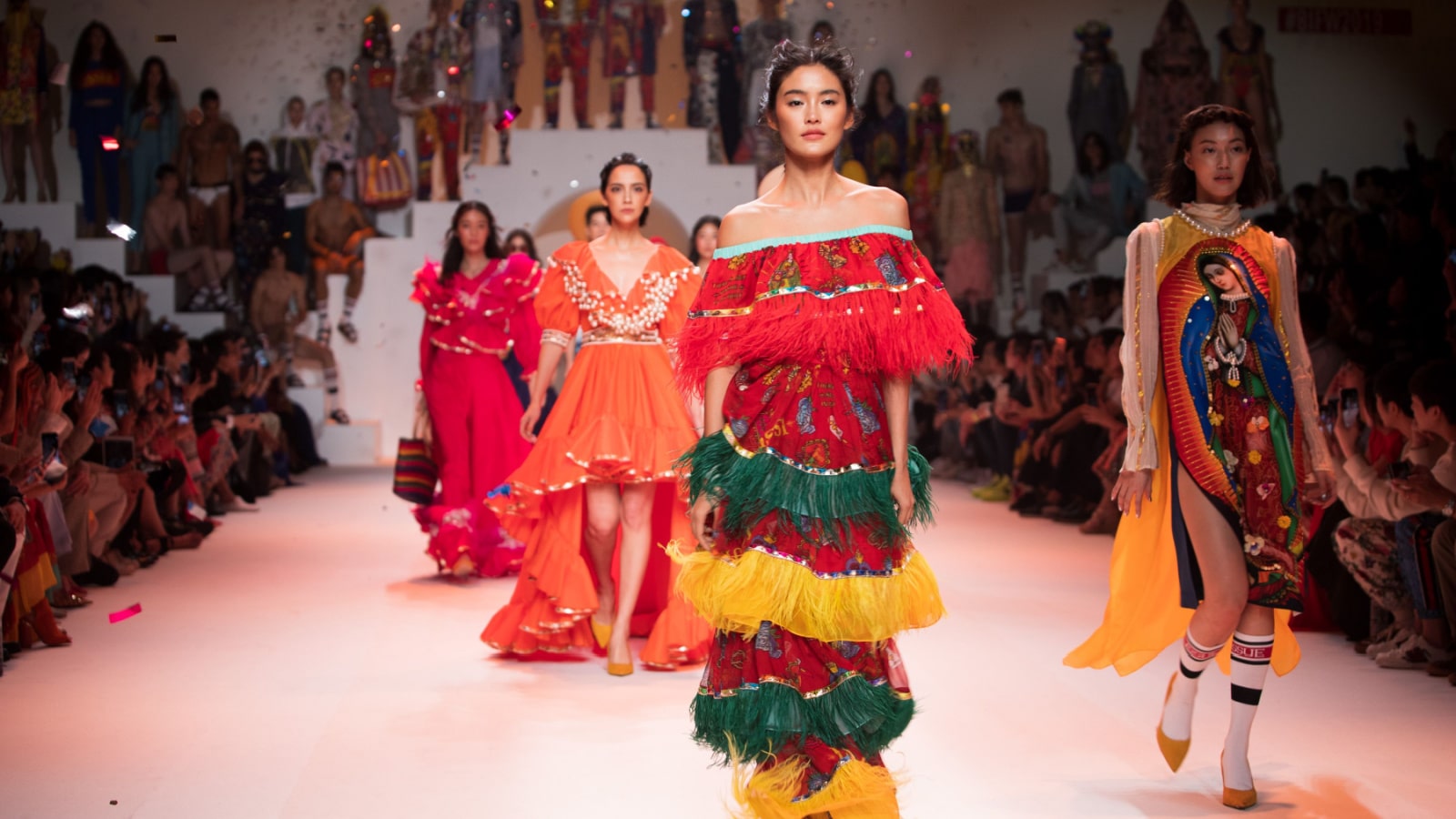 Bangkok, Thailand - March 28, 2019 ; Model walks in Fashion Show of Spring Summer in "Bangkok International Fashion Week 2019", BIFW'19, Runway Sun Set ethnic Finale Brand "ISSUE" at Siam Paragon