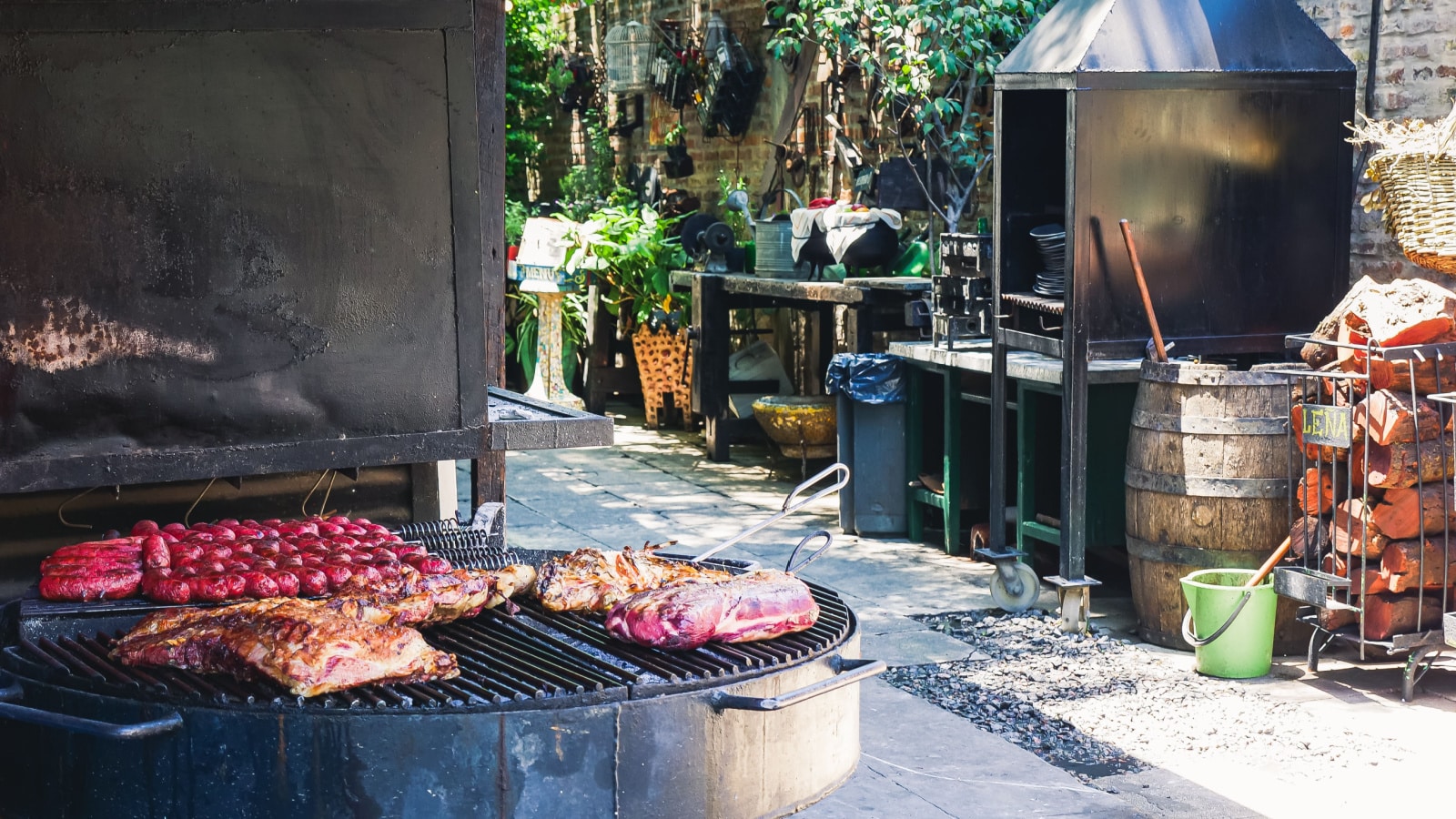 Traditional home made Argentinian Asado (Barbecue) in public space at Buenos Aires.