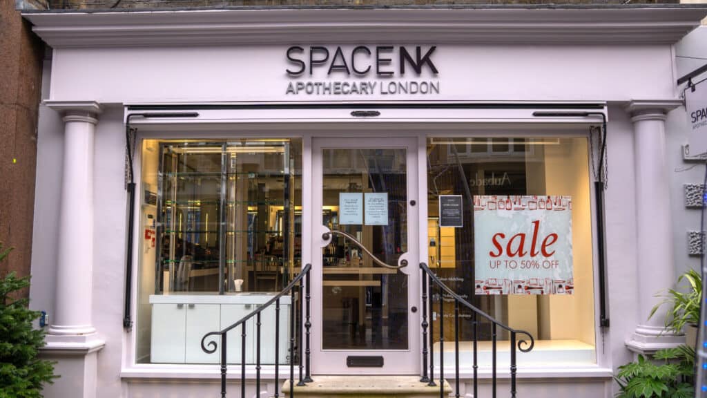 London, UK - December 30 2020: Space NK store on South Molton Street, Mayfair - luxury makeup, haircare, skincare and fragrance