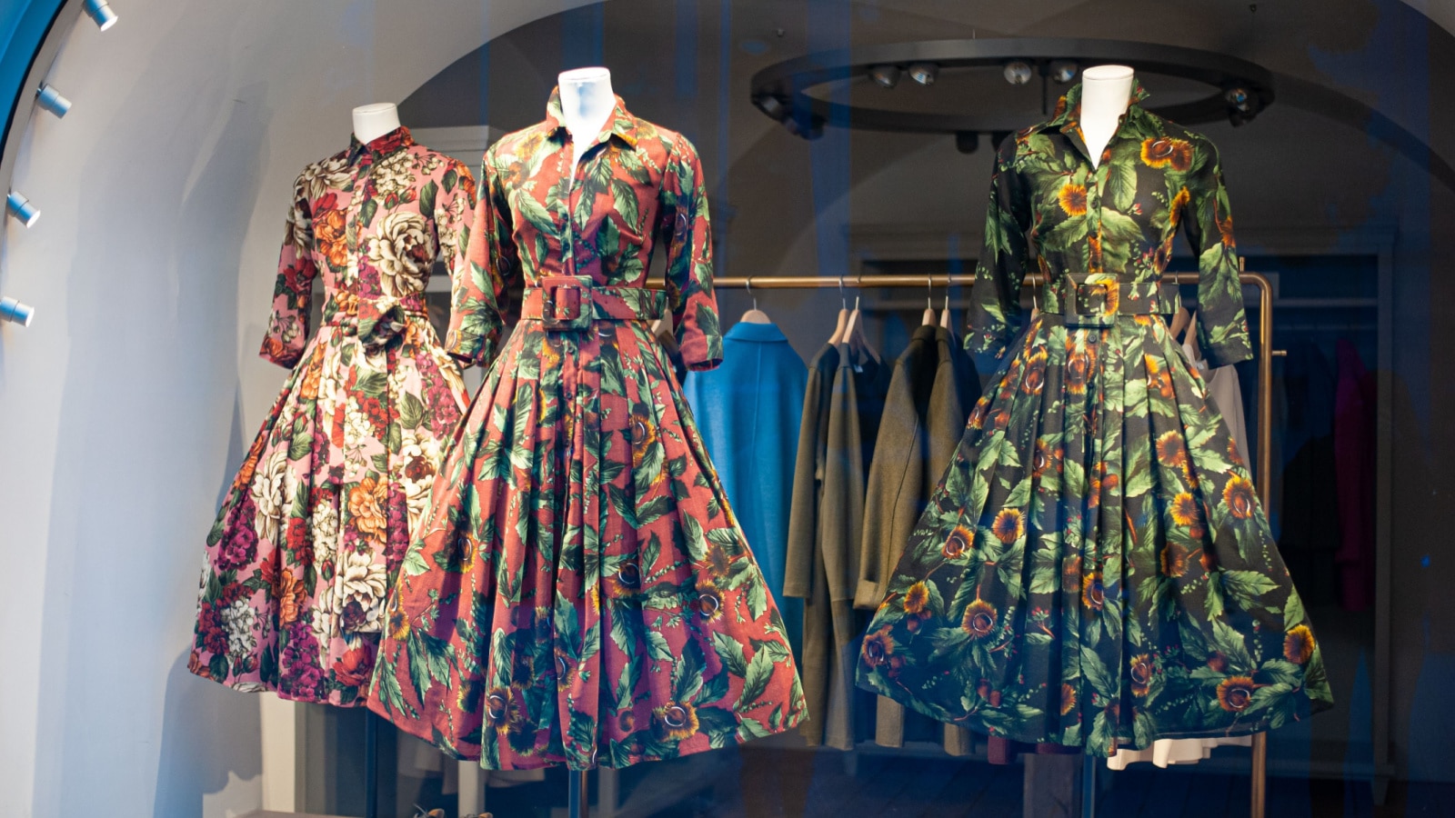 showcased vintage floral print dresses and puffy skirts
