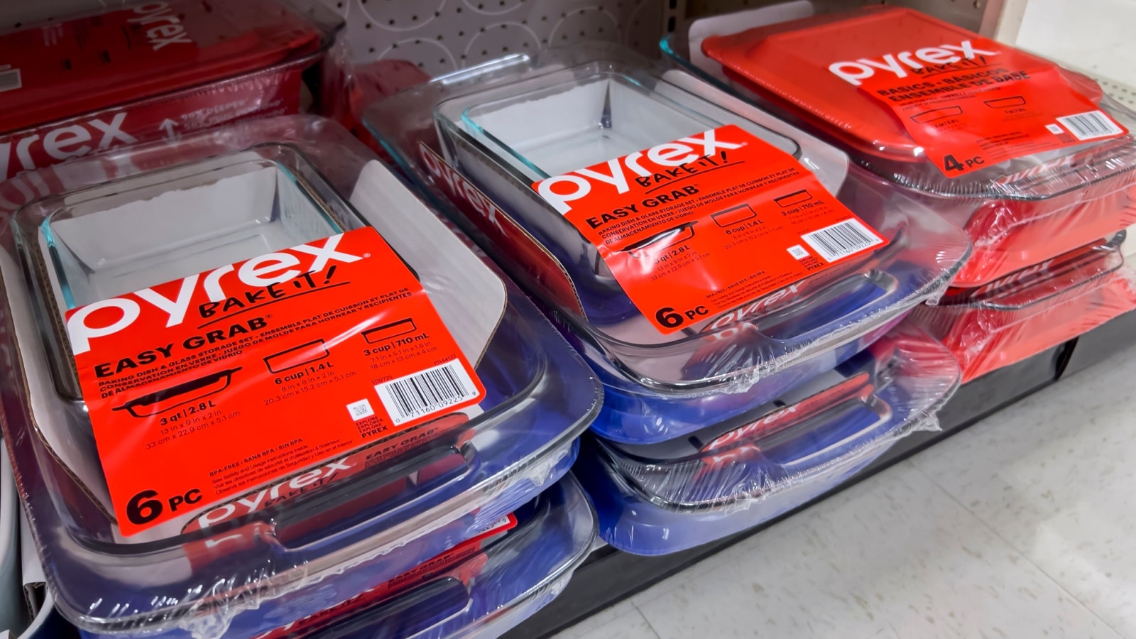 Seattle, WA USA - circa August 2022: Close up, selective focus on Pyrex products for sale inside a Target retail store