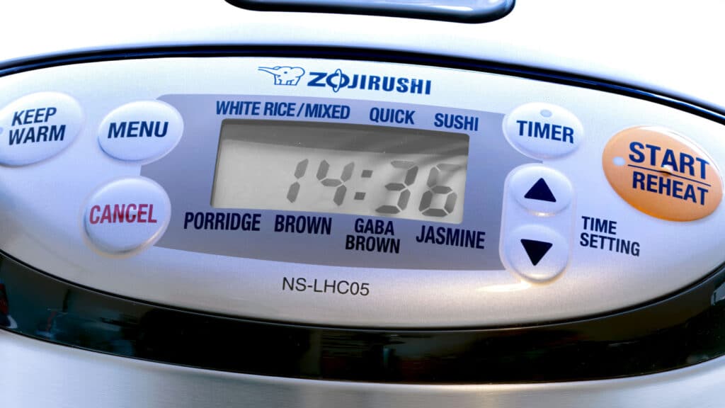 Calgary, Alberta, Canada. Sep 13, 2022. A close up to a Zojirushi 5.5 Cup Microcomputer Rice Cooker and Warmer menu.