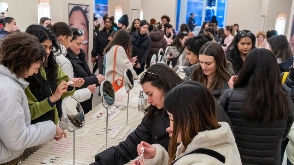 New York NY USA-February 18, 2023 Gen Z and Gen X converge on the Glossier brick-and-mortar store in Soho in New York