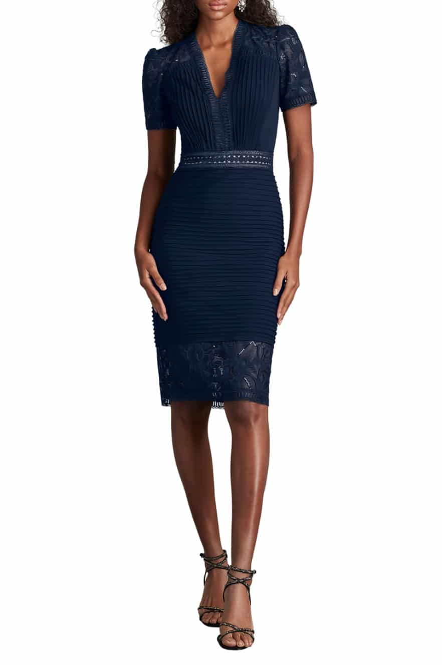 Pintuck Lace Inset Cocktail Dress