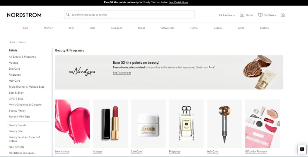 nordstrom beauty homepage