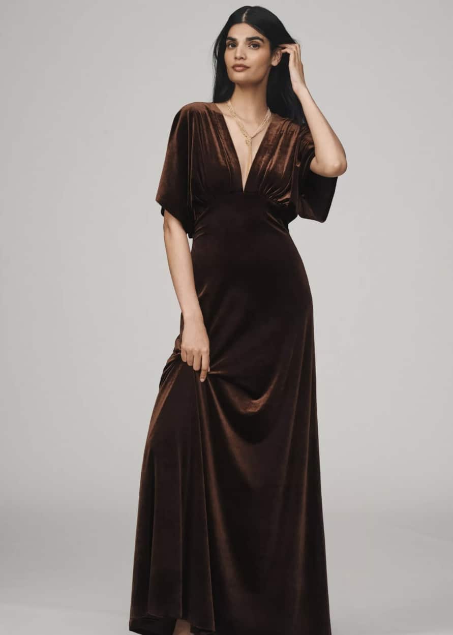 BHLDN Amelia Deep-V Stretch Velvet Maxi Dress