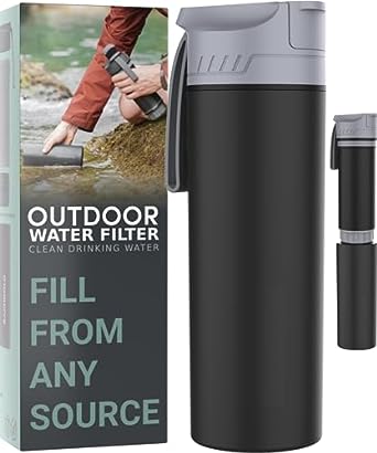 Instant Filter Water Bottle 22 oz, Water Purifier Bottle, Filtered Water Bottle, Hiking Water Filter, Water Bottle with Filter, Water Filter Backpacking, Filtering Water Bottle, Camping Water Filter