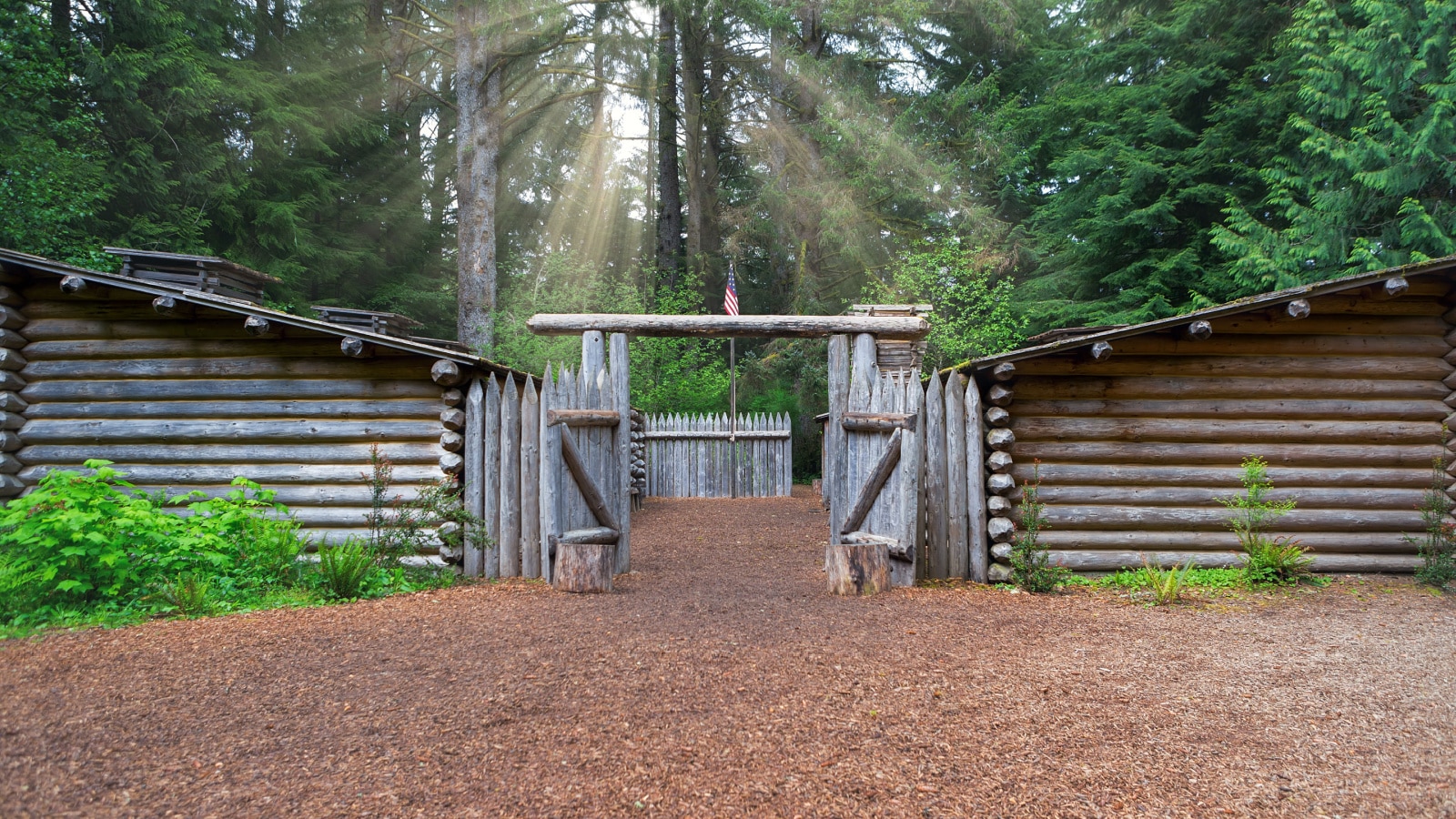 Sun Rays over Fort Clatsop in Lewis and Clark National Historical Park in Oregon