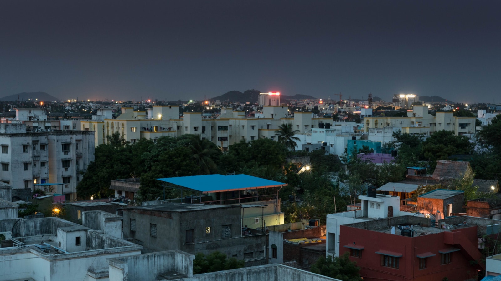 Night view of urban Chennai, India