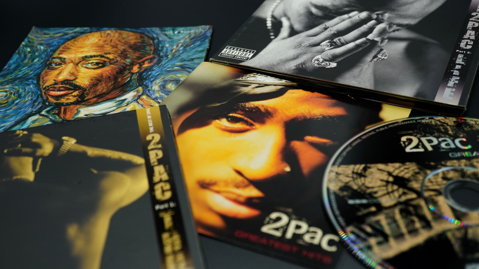 Rome, August 16, 2019: Covers of CDs by Tupac Shakur. also known as 2Pac and Makaveli, her double album, All Eyez on Me, released in 1996 became one of the best-selling albums in the United States