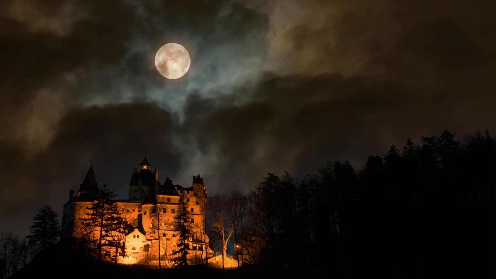 Bran Castle, Transylvania, Romania. Medieval building, Dracula's Castle. Mystical night landscape.