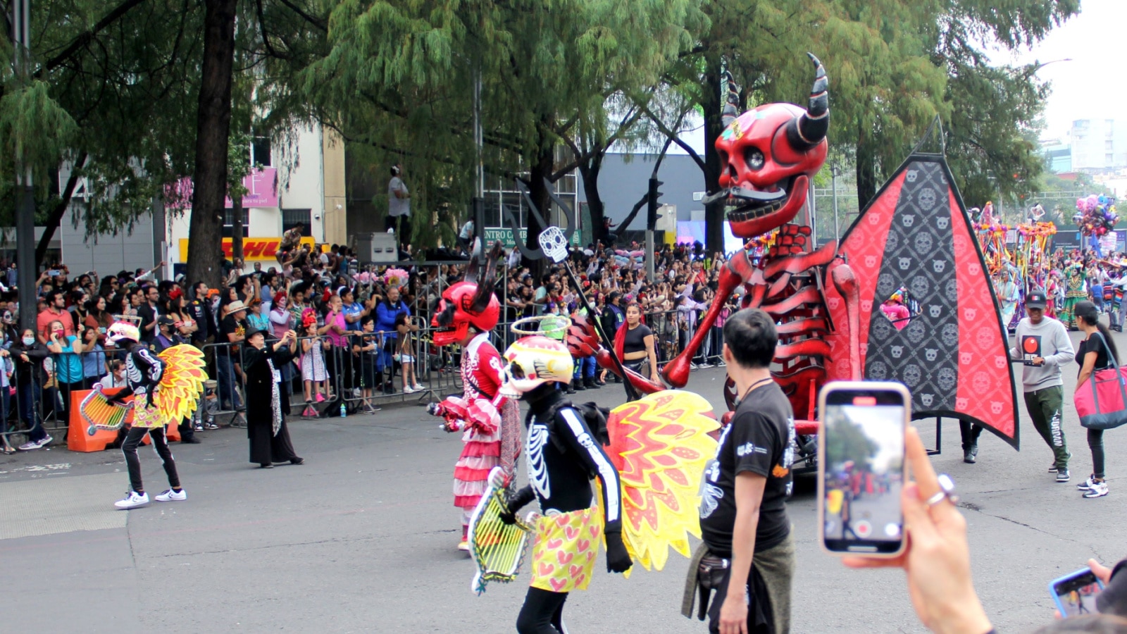 Ciudad de Mexico, Mexico - Oct 29 2022: Day of the Dead Parade to celebrate the richness of Mexican culture and its traditions, a great party on Reforma Avenue in CDMX
