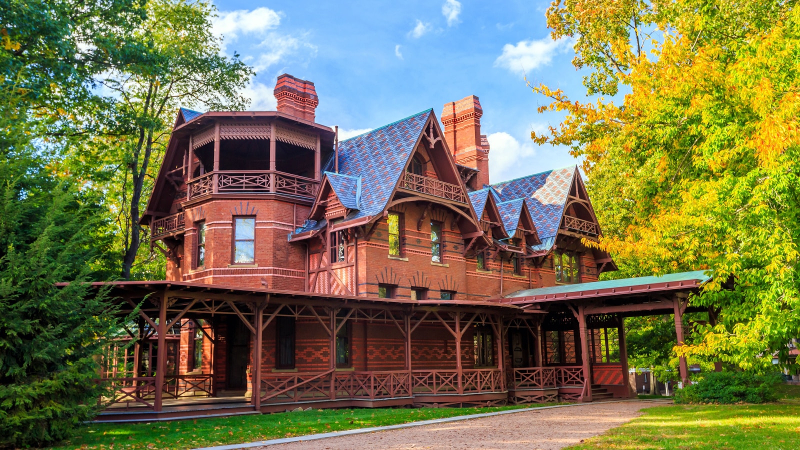 Hartford, CT- OCTOBER 15: The Mark Twain House and Museum on October 15, 2014. It was the home of Samuel Langhorne Clemens (a.k.a. Mark Twain) from 1874 to 1891 in Hartford, Connecticut.