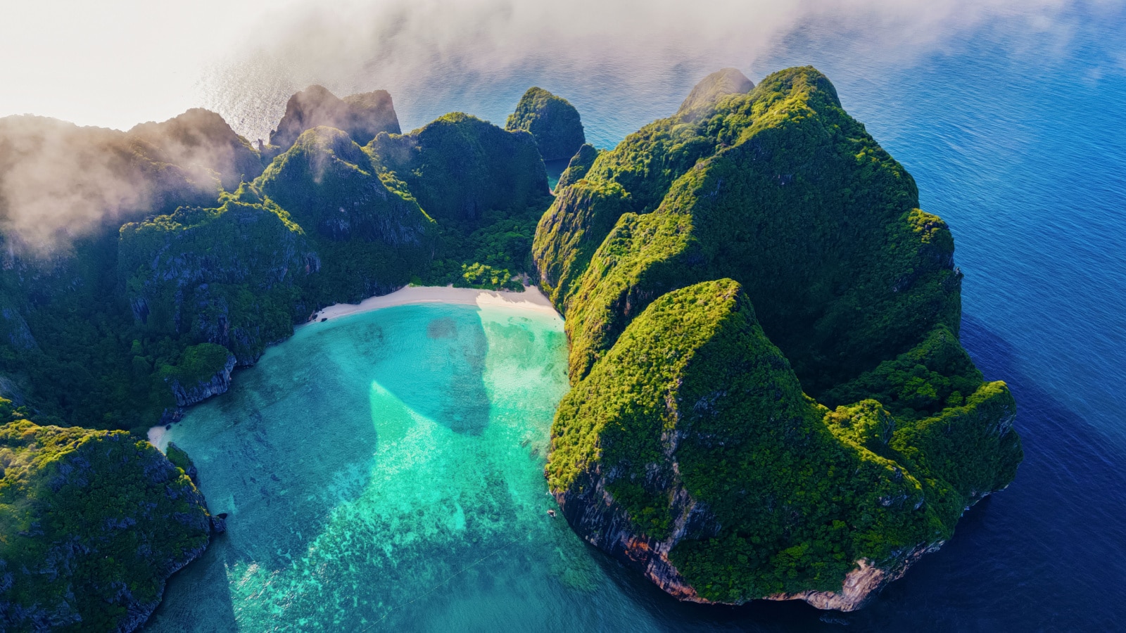 Maya Bay Koh Phi Phi Thailand, Turquoise clear water Thailand Koh Pi Pi, Scenic aerial view of Koh Phi Phi Island in Thailand drone view